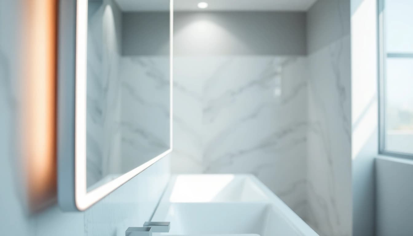 Enhance your space with a mirror and led lights that create a modern and elegant bathroom.