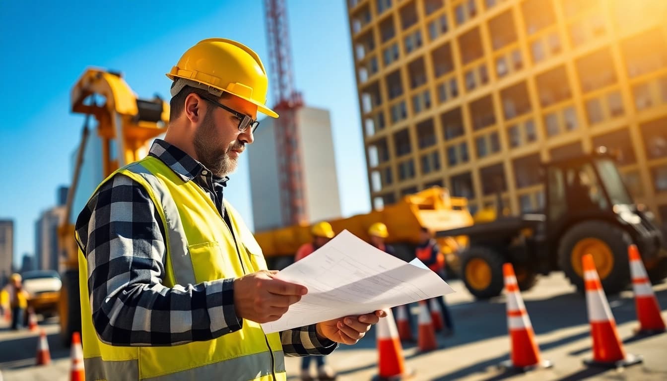 New York City Commercial General Contractor overseeing a busy construction site in Manhattan.