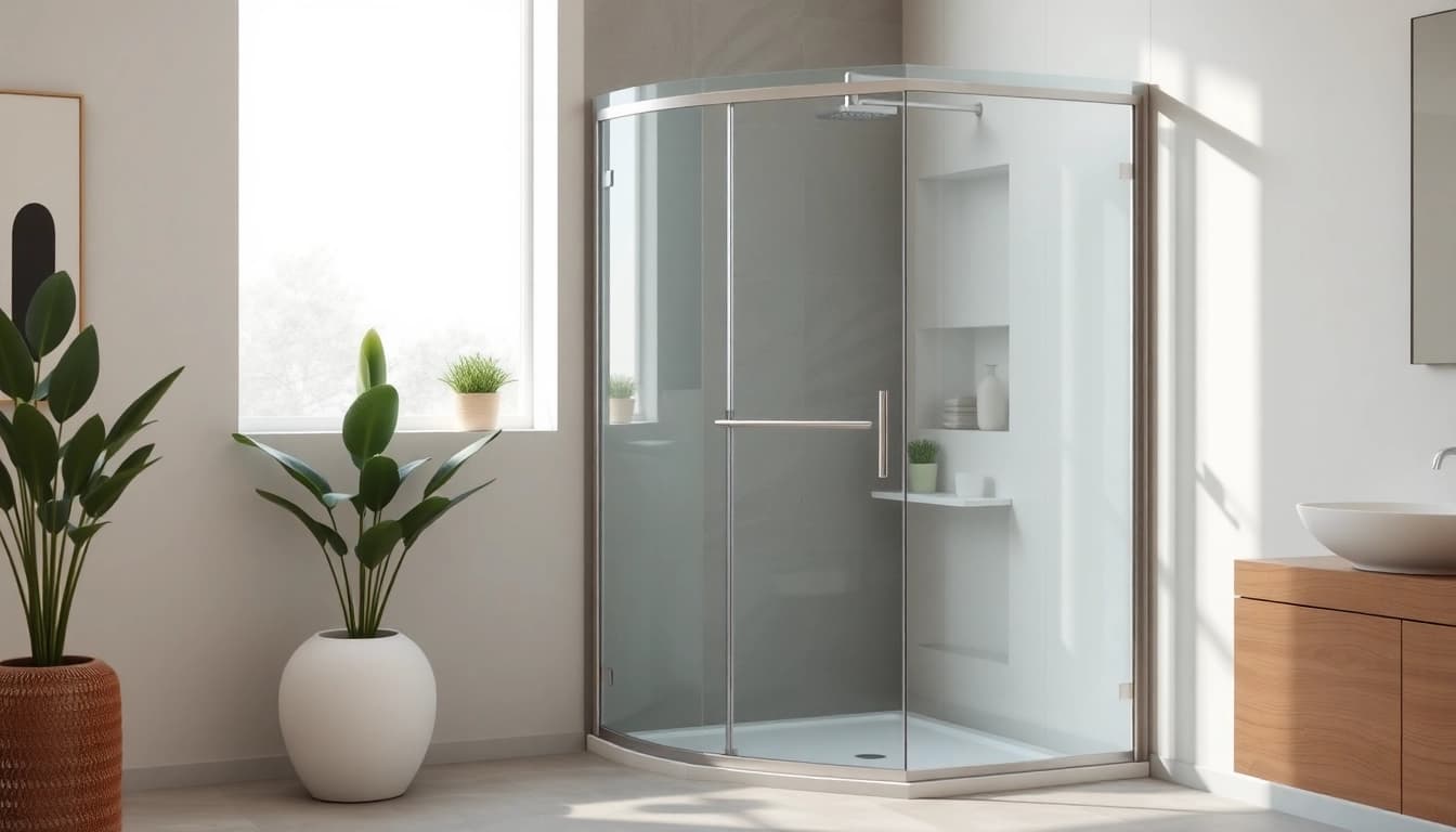 Elegant shower screen sliding door enhancing a modern bathroom with natural light.