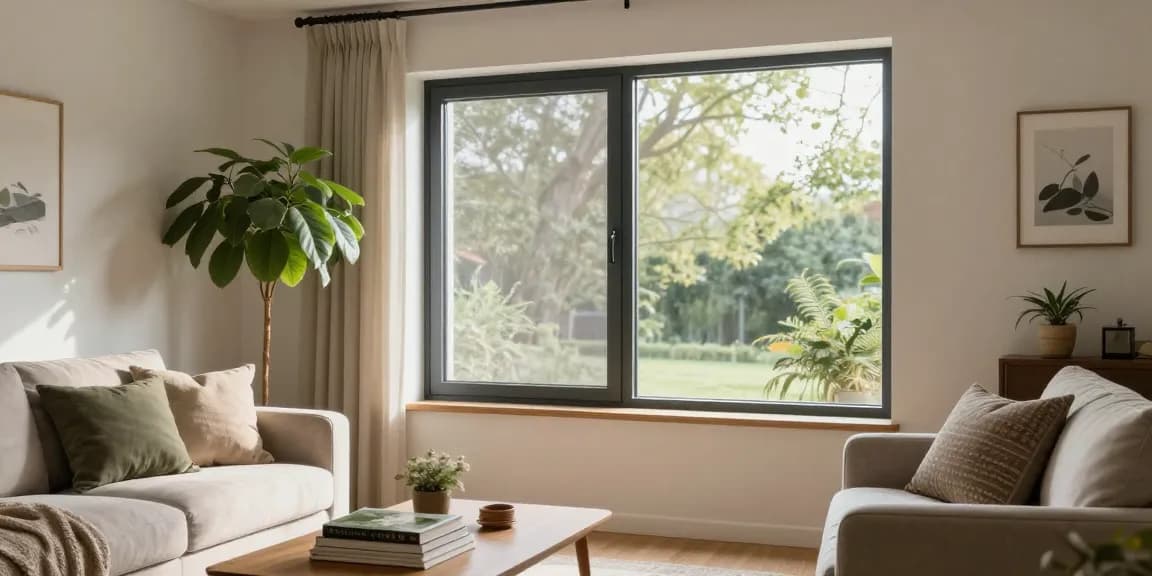 Pencere sineklik beautifully integrated into a modern home living room, ensuring comfort and style.