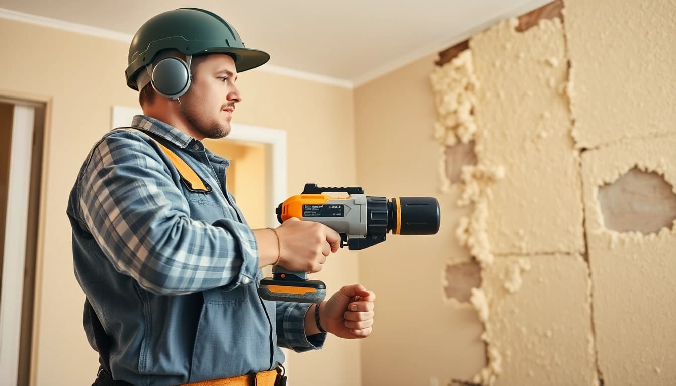 Efficient spray foam removal Kent process showcasing a professional contractor at work.