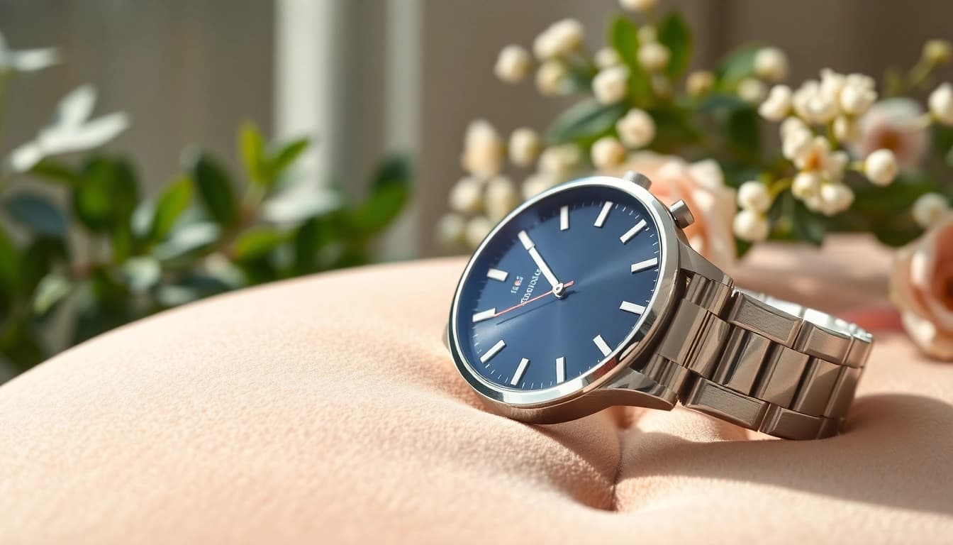 Admiring a Ladies Classic Smart Watch on lush velvet, showcasing its elegance and craftsmanship.