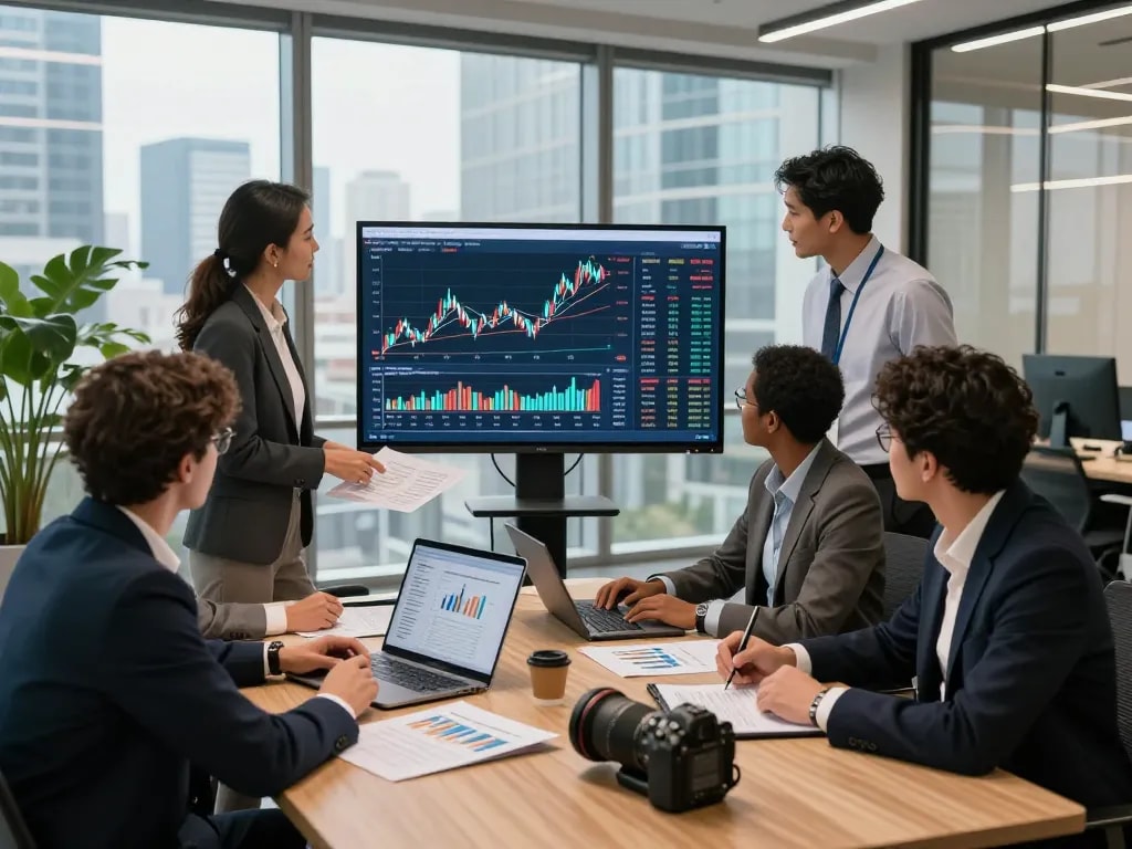 Team strategizing private equity investment plans in a modern corporate office.