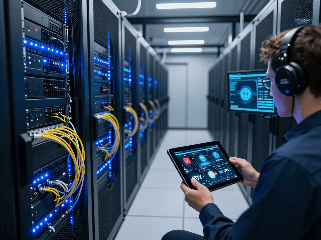 IPTV reseller in a modern data centre showcasing cloud computing and advanced analytics for digital platforms.