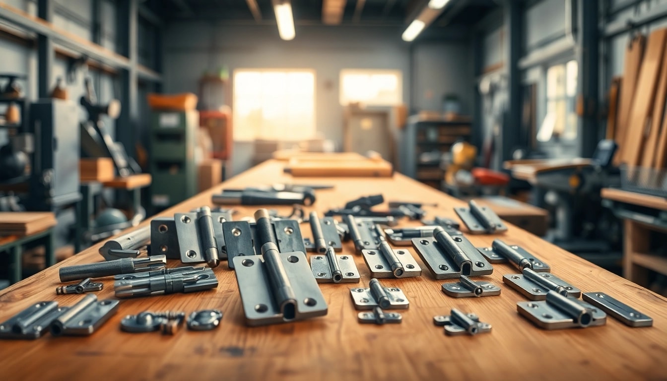 Hinge Supplier showcasing various high-quality hinges in a professional workspace.