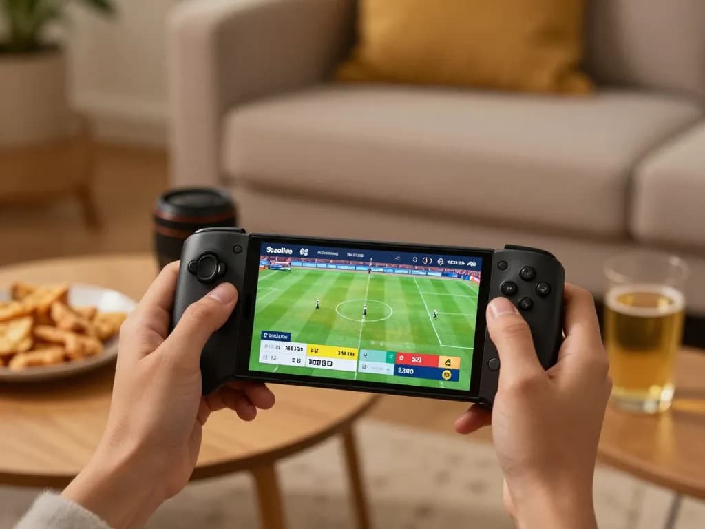 Socolive app showcased live on mobile device depicting an exciting football match from home, perfect for sports fans.