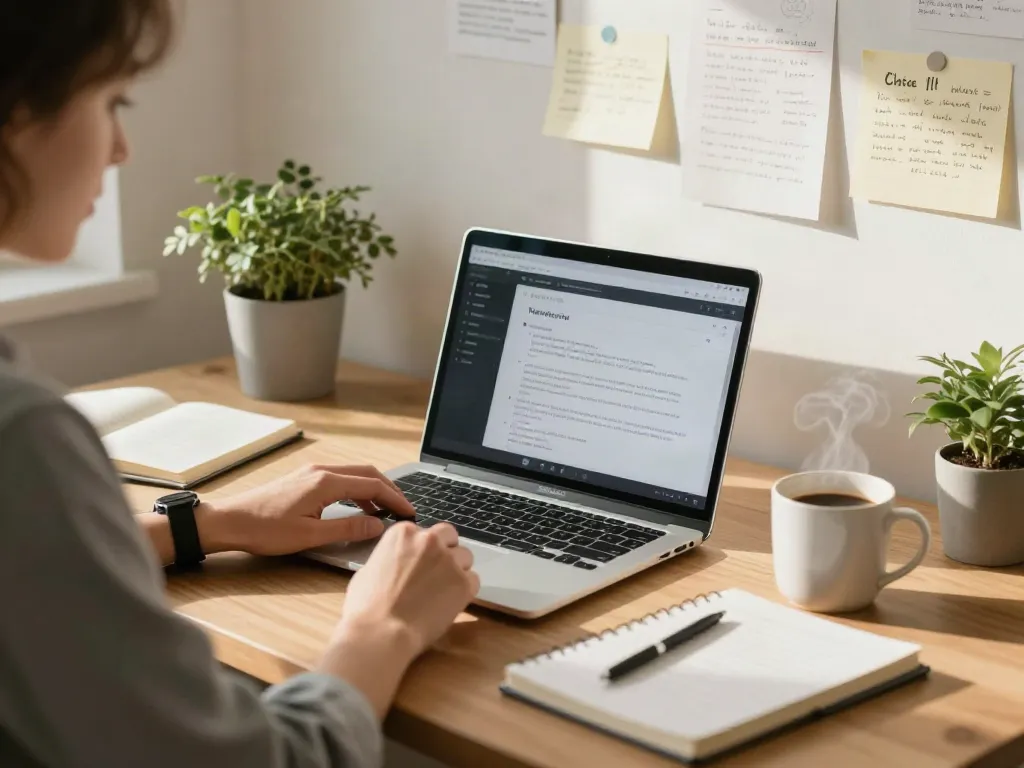 Engaging home office setup showcasing individual journaling for rokok88 alternatif.