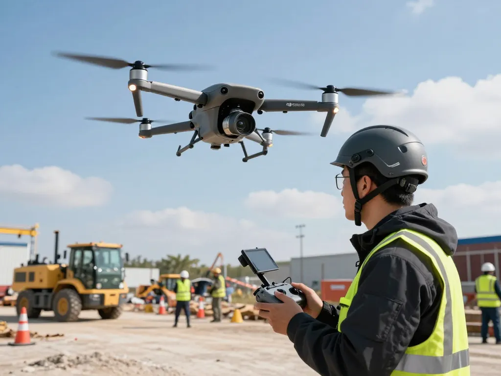 Professional drone pilot operating the DJI Matrice 400 in an industrial setting.