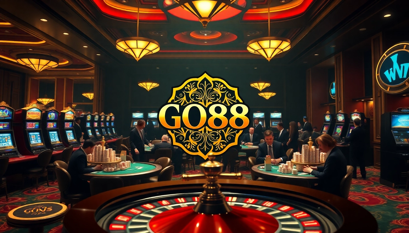 Players celebrating their wins at GO88 casino with vibrant slot machines and roulette tables.