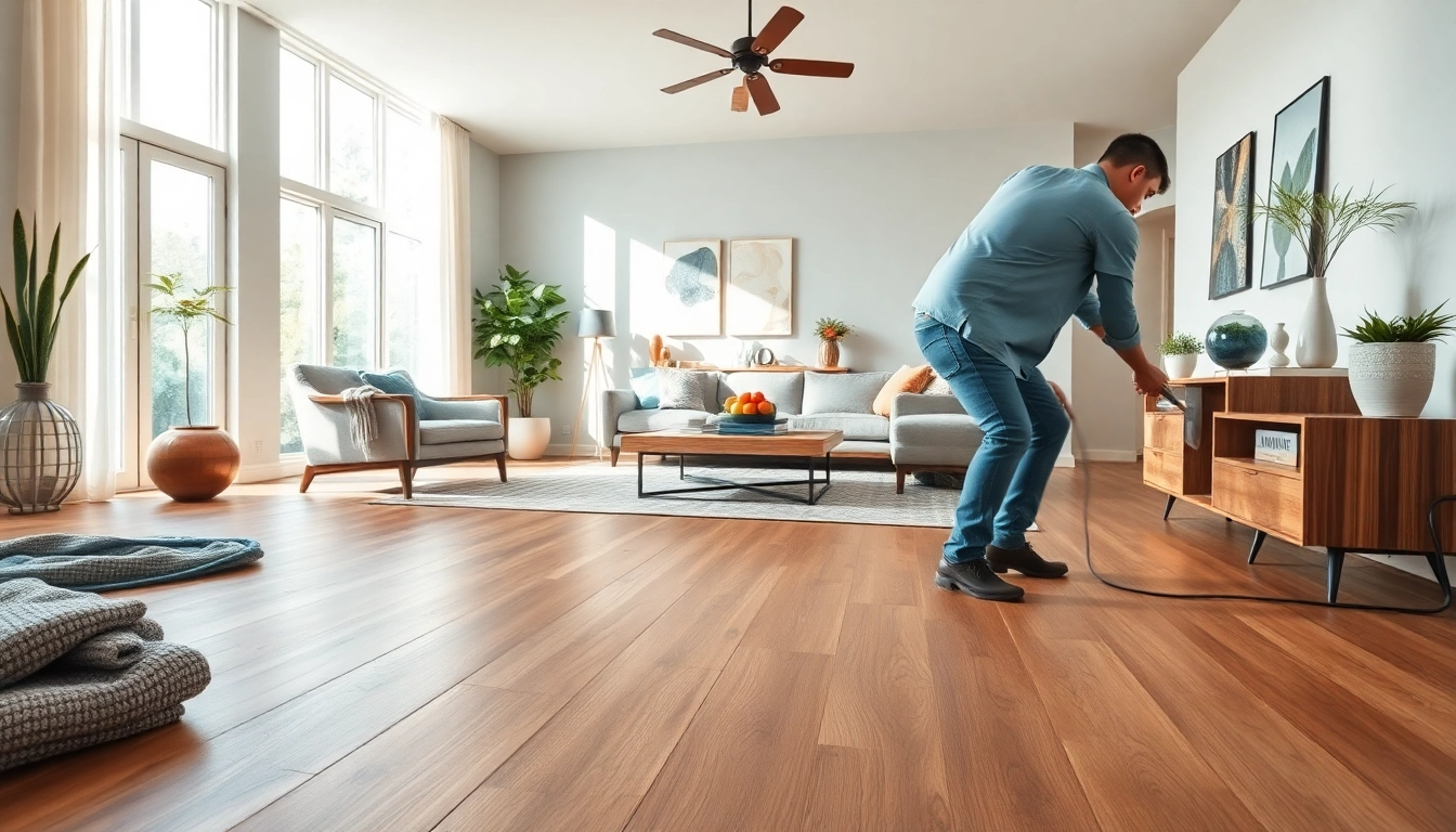 Installing waterproof vinyl flooring in a modern living room enhances style and practicality.