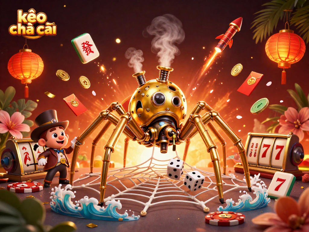 Engaging kèo nhà cái scene with golden spider and Victorian fly amidst dynamic slot elements