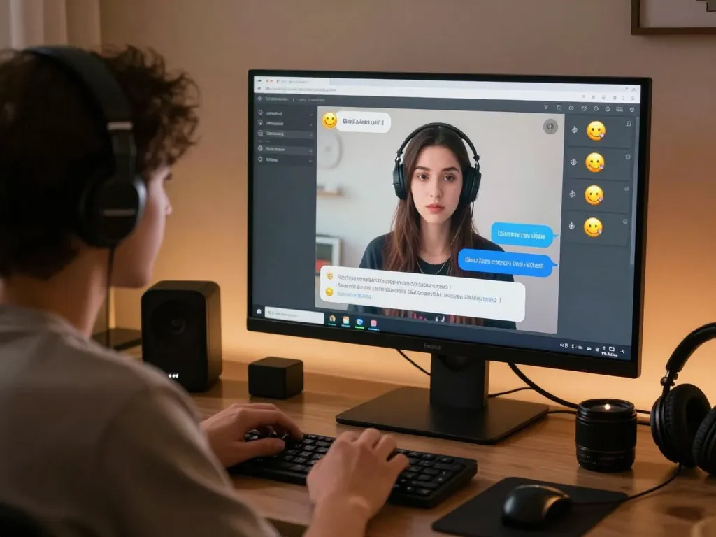 Engaging virtual chat session showcasing porn chat AI avatar in a cozy digital environment.