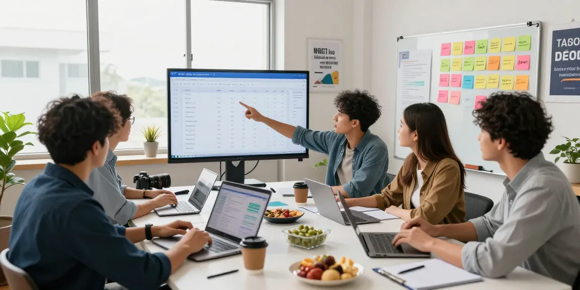 SEO specialists collaborating at their workspace to enhance visibility for https://landings.md and drive more clients.