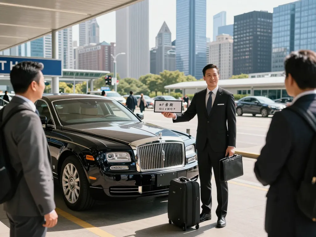Chicago luxury transportation with a professional chauffeur welcoming a passenger at O'Hare airport, showcasing elegance and style.