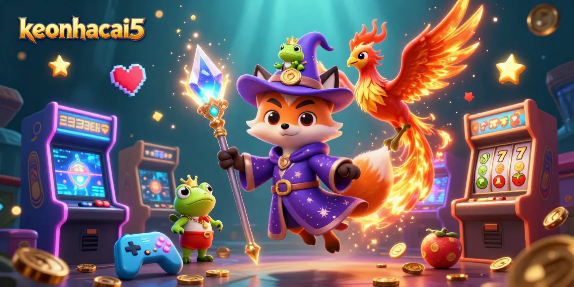 Experience the vibrant world of keonhacai5 with colorful slot machines and enchanting characters.