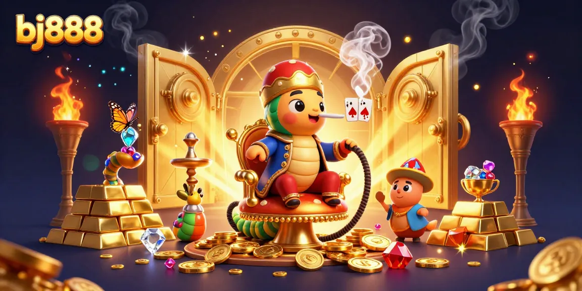 Experience excitement at bj888 with a fantastic 3D illustration featuring lavish casino elements and thematic characters.