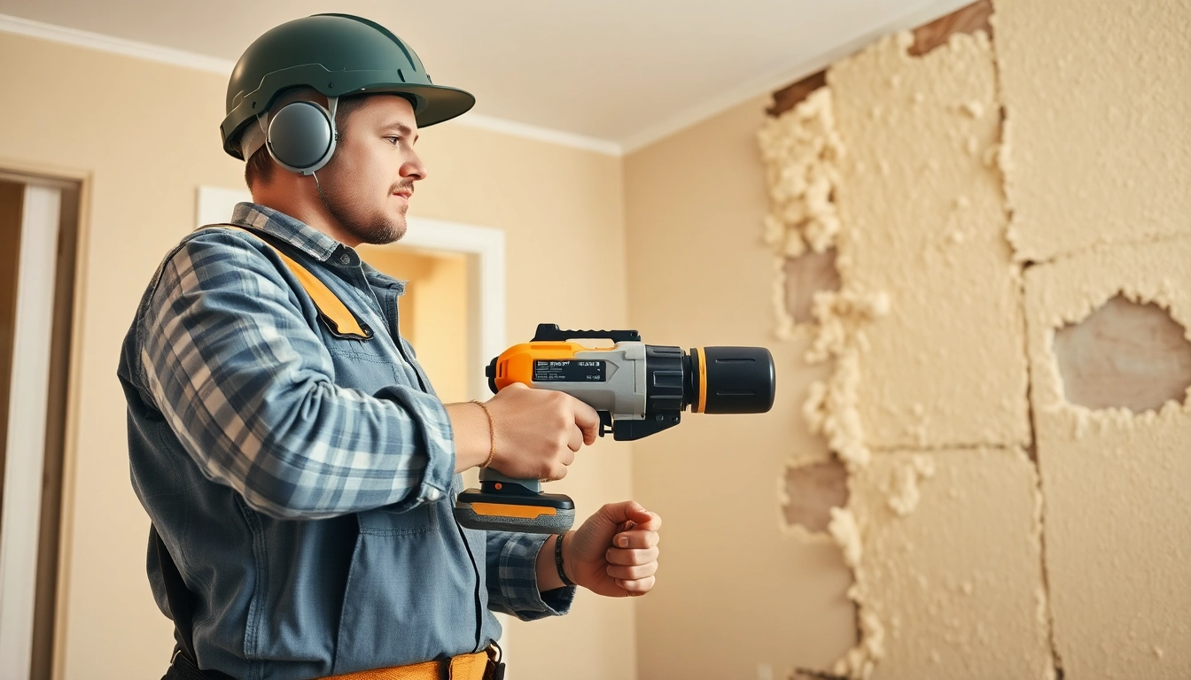 Efficient spray foam removal Kent process showcasing a professional contractor at work.