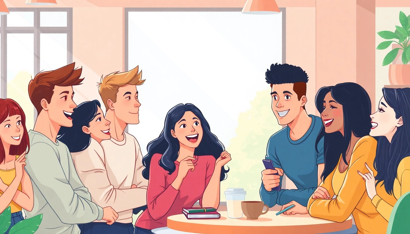 Group of young adults in a café, expressing crush on one another, showcasing emotions and interactions.