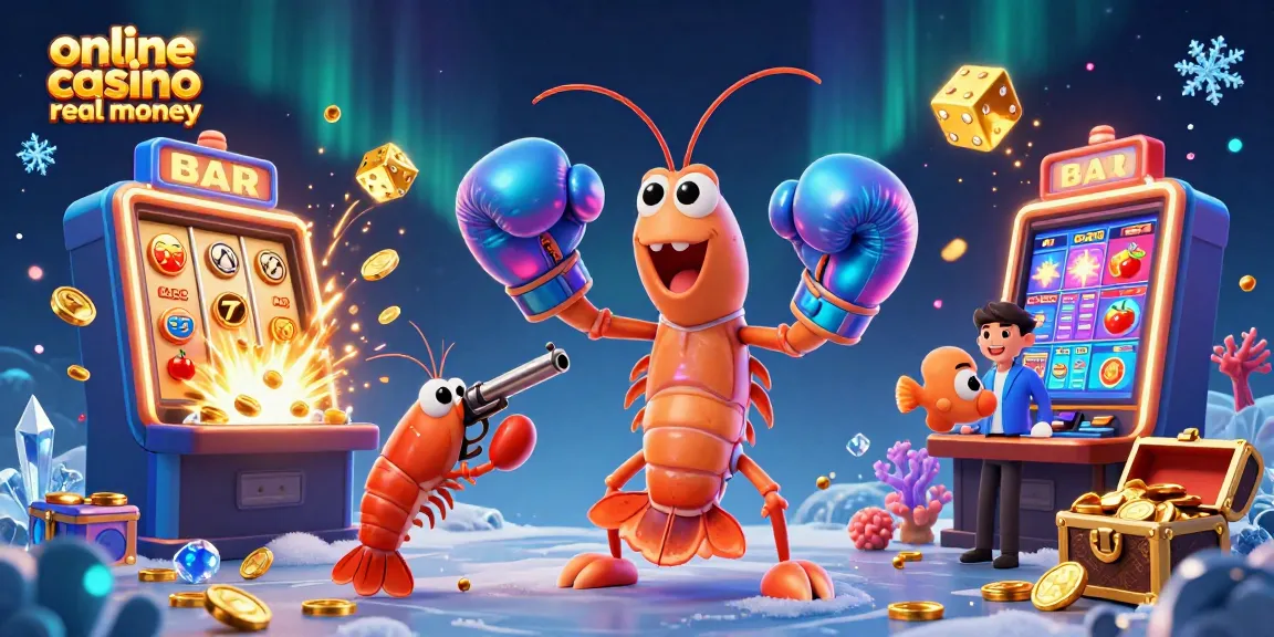 Spin the reels and win big at this online casino real money adventure with vibrant characters and casino elements.