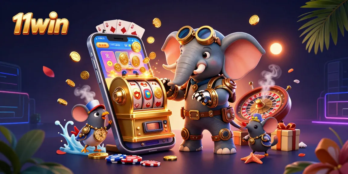 Experience thrilling gameplay at 11win with a charming steampunk elephant and dynamic slot machine action.