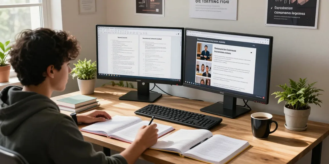 Student exploring vtuguru.com resources in an inspiring online study environment with textbooks and dual screens.