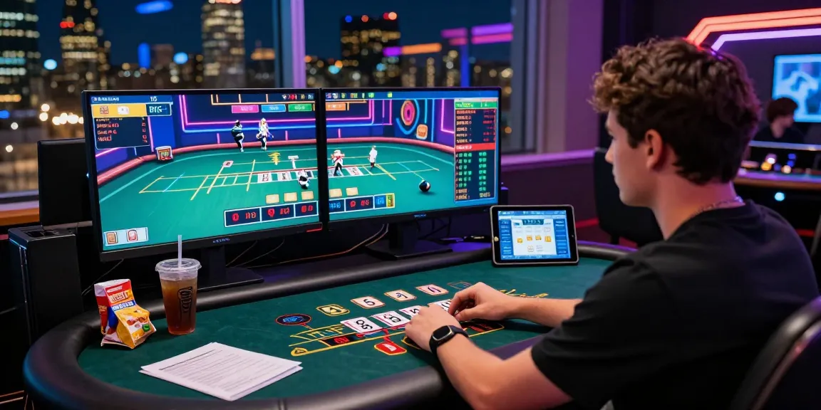 Exciting online baccarat scene with player immersed in gaming action, showcasing thrilling atmosphere and modern setup.