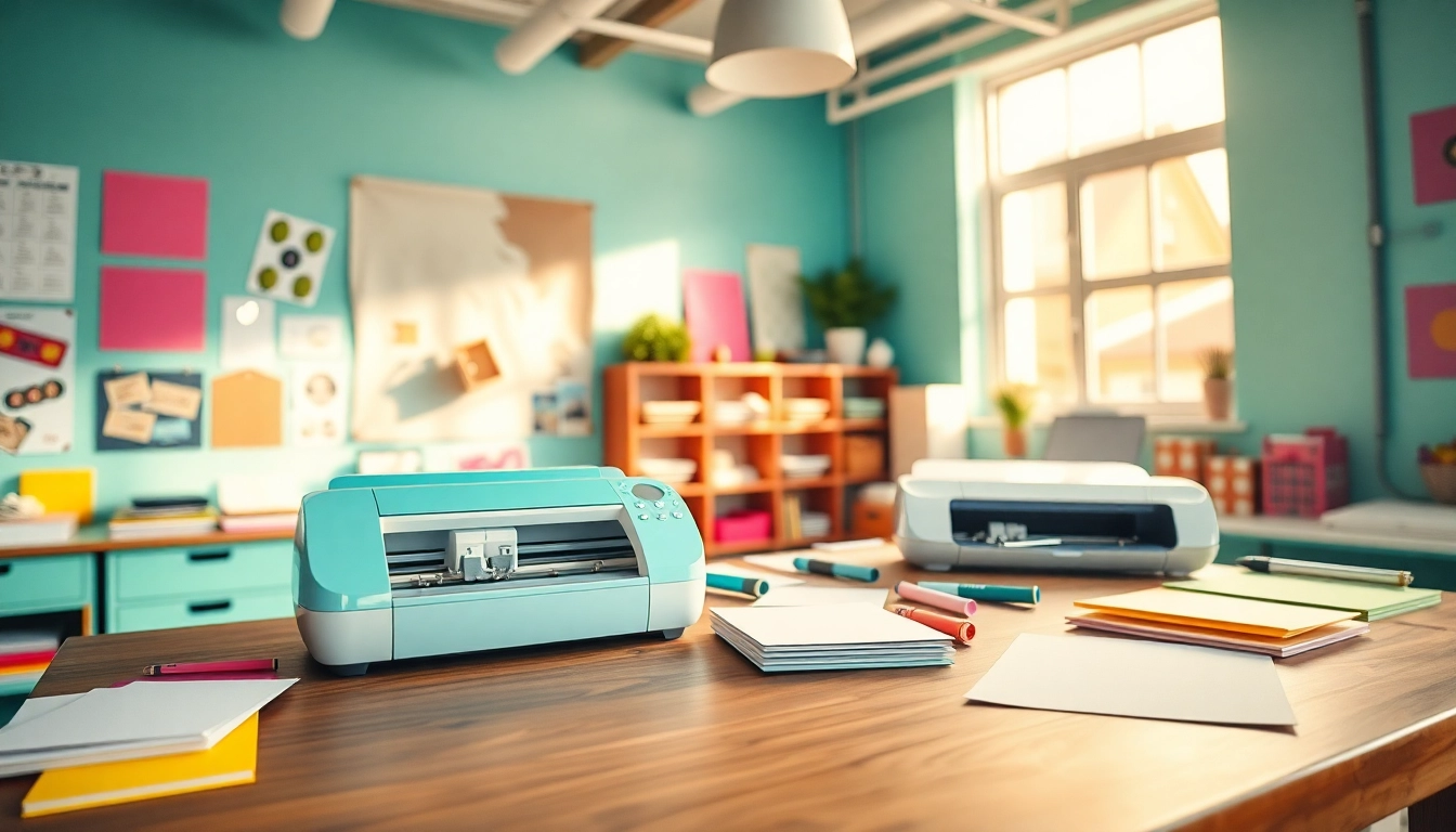 Showcasing silhouette vs cricut machines in a vibrant crafting studio filled with colorful materials and tools.