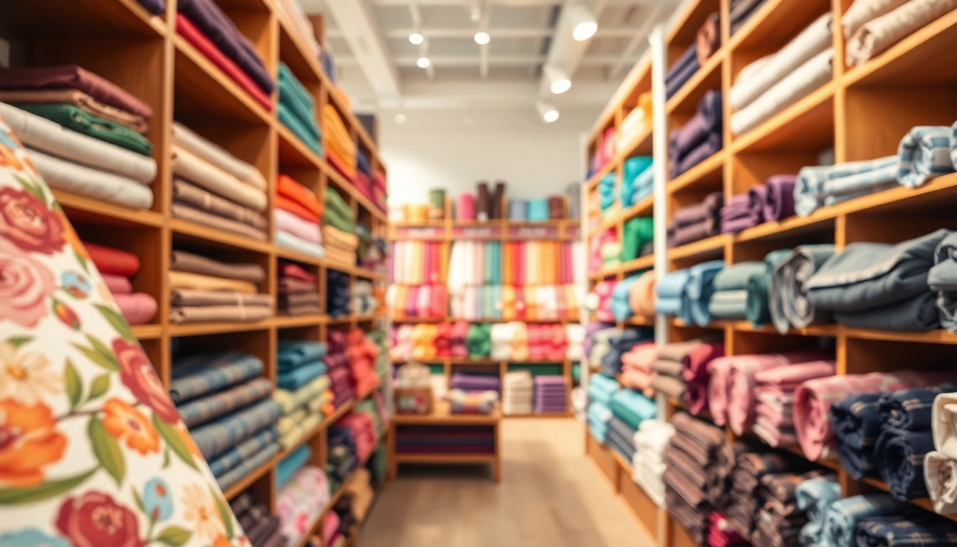 Bekijk stoffen winkel online met kleurrijke stoffen en een uitnodigende sfeer.