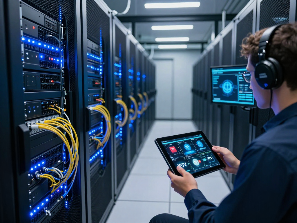 IPTV reseller in a modern data centre showcasing cloud computing and advanced analytics for digital platforms.
