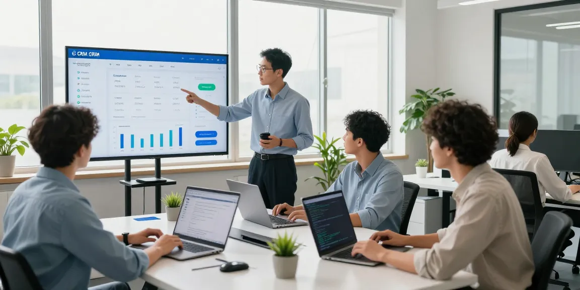 Dynamic service marketplace and CRM platform collaboration in a modern office.