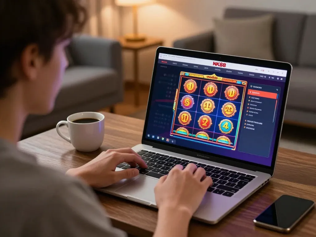 Play dynamic games at nk88 com with engaging online casino interface in a cozy home setting.