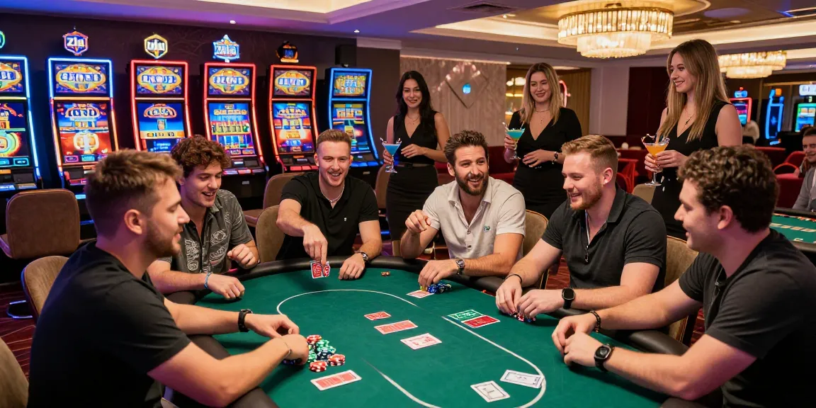 Dynamic casino scene at Zlot with friends enjoying poker and gaming excitement