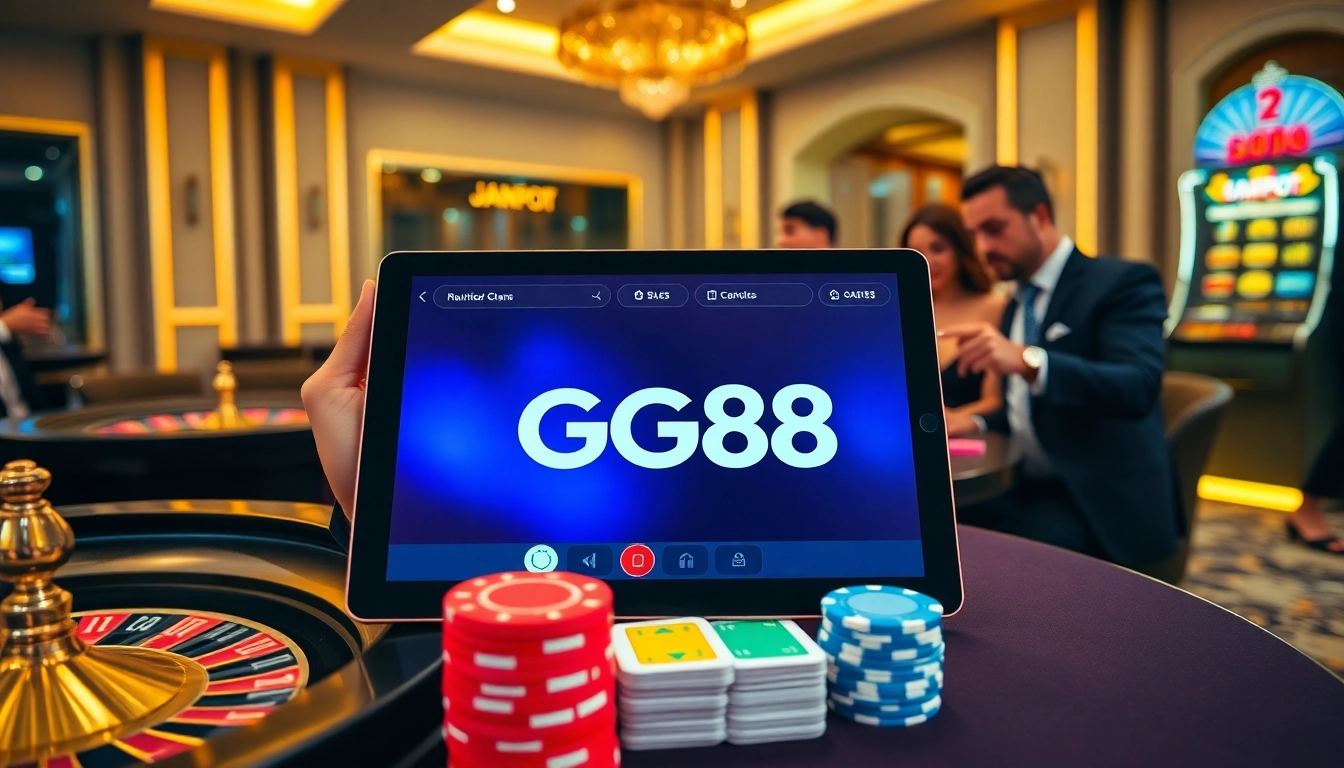 Experience the excitement of GG88 online gambling with vibrant casino scenes and gameplay.