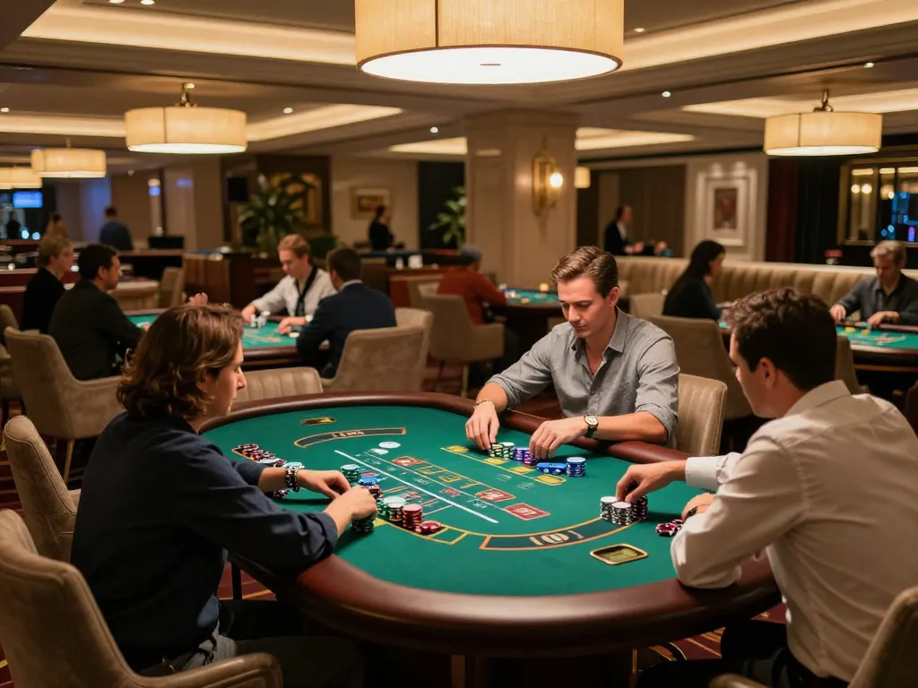 Engaged players at a blackjack table showcasing soi keo nha cai strategies in a luxurious casino setting.