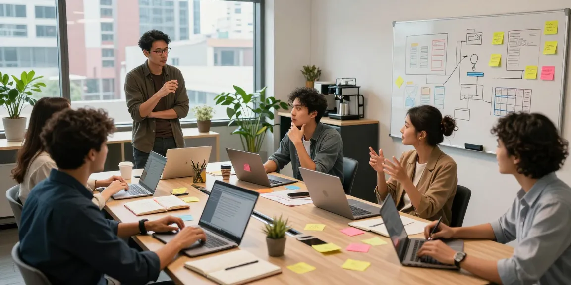 Marketing team collaborating at https://wwww.monkeygoals.com workspace, vibrant city backdrop