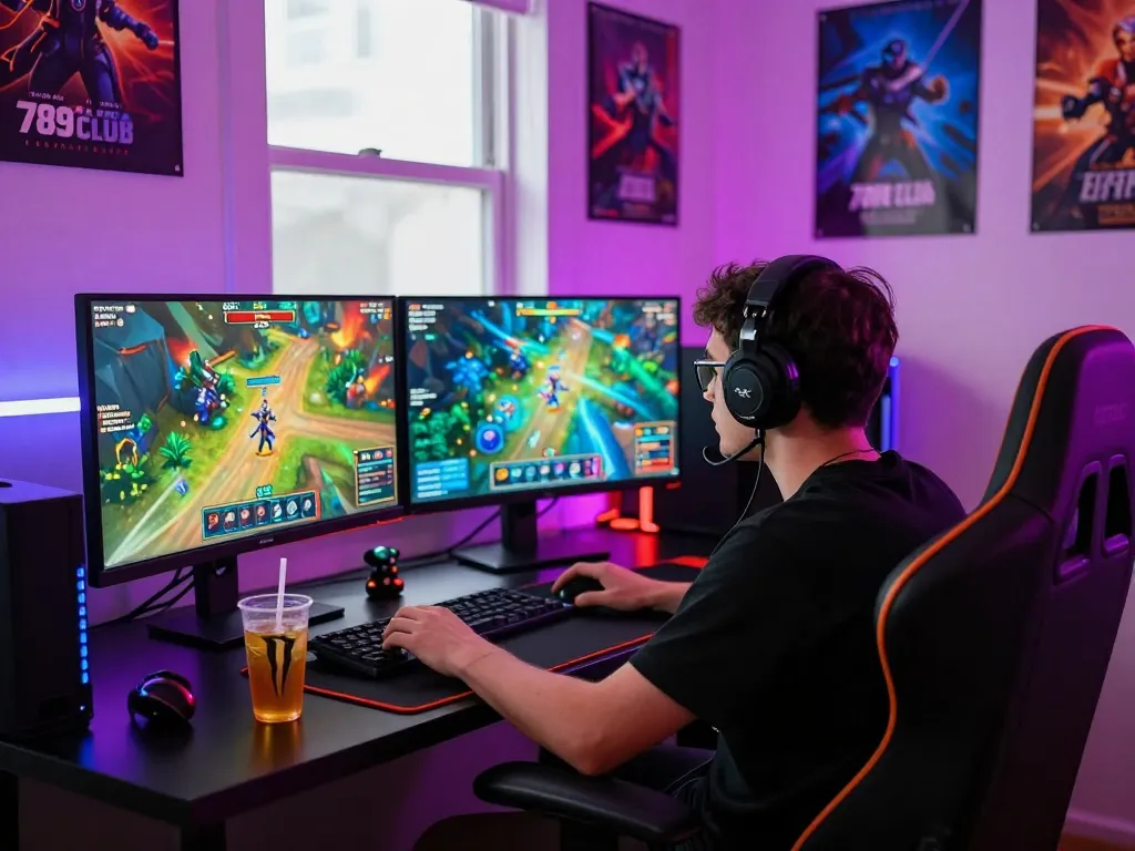 Engaging player enjoying the 789 club gaming experience in a vibrant streaming setup.