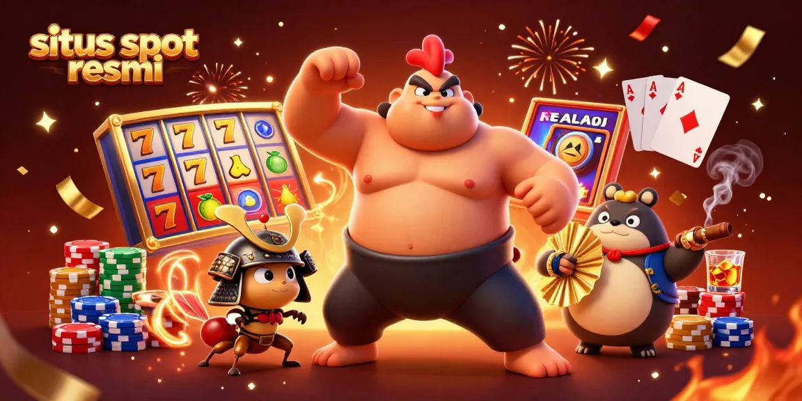 Experience the excitement of situs slot resmi with vibrant slot reels and colorful characters in a lively 3D scene.